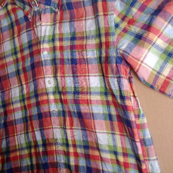 Gant Hampton Linen E-Z Fit Mens Short Sleeve Button plaid 100% linen shi… - Picture 3 of 13